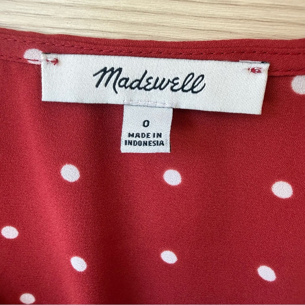 Madewell Red Polka Dot Blouse |Button Front Tie Sleeve Size 0 - Picture 2 of 9